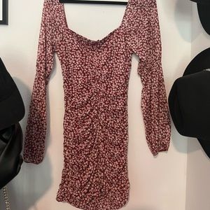 boutique rouched flower long sleeve dress